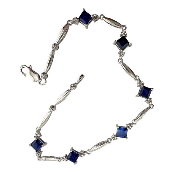 3.10 Carat Lab Created Sapphire Bracelet with Diamond Accent - Picture 7 of 8